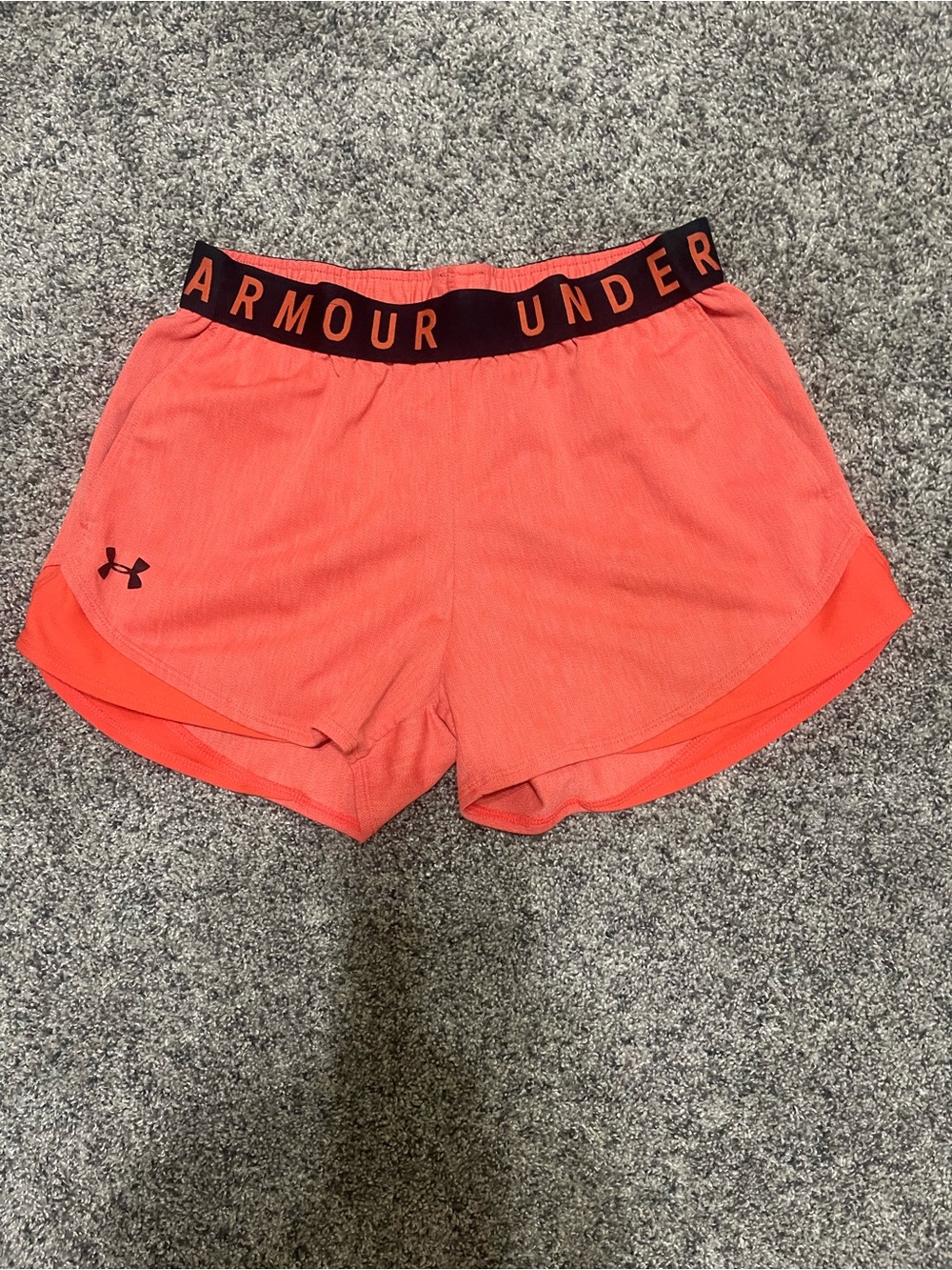 Under Armour Women's Coral-Orange Athletic Shorts with Branded Waistband